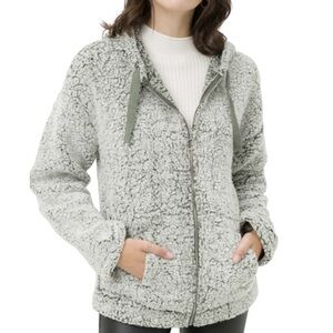 NWT Love Tree Sherpa Zip Up Hooded Jacket Olive